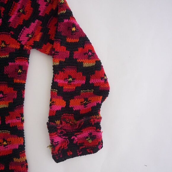 Vintage David Brooks Black Pink Hand Knit Floral Checkered Grandpa Cardigan M - Picture 4 of 9